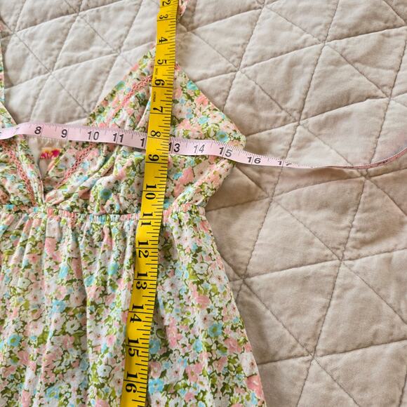 Forever 21 Y2K Babydoll Top Juniors M Dainty Pastel Floral Print Crochet Accent - Picture 10 of 11